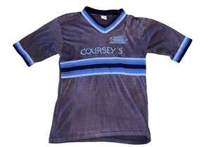 Vintage Mason Coursey's #14 Striped V-Neck Jersey Made in USA Size L 42-44